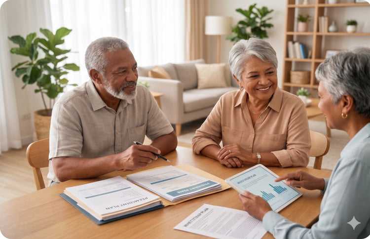 Senior couple discussing finances